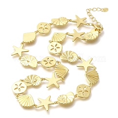 Collane a catena con maglie a forma di conchiglia e stella marina in ottone placcato, placcato di lunga durata, piombo & cadimo libero, vero placcato oro 18k, 15.94 pollice (40.5 cm)