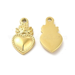 Dijes de acero inoxidable 304 con revestimiento iónico (IP), encanto del sagrado corazón, real 14k chapado en oro, 14x8x2mm, agujero: 1 mm