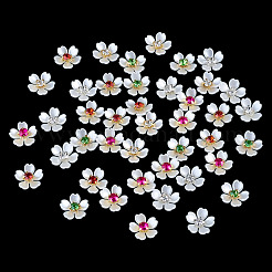 80 個のプラスチックカボション  ラインストーンとアイロン付き  花  ゴールドカラー  ミックスカラー  15x14.5x5.5mm&nbsp;KY-TADJ0001-10