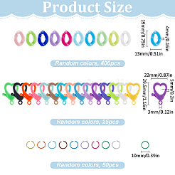 400 шт. непрозрачных акриловых поворотных быстроразъемных соединений с 25 шт. непрозрачных акриловых карабинов с 50 шт. открытых соединительных колец из алюминиевой проволоки&nbsp;FIND-SP0002-70
