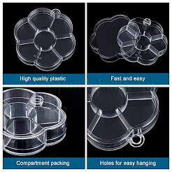 花のプラスチックビーズ収納容器12個  7のコンパートメント  透明  8.2x7.95x1.6cm  穴：6mm  12pc&nbsp;CON-PH0002-44