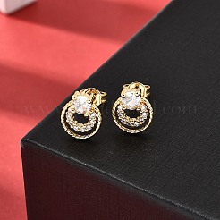 Плоские круглые серьги-гвоздики из латуни с микропаве и цирконием EJEW-A135-05G