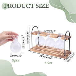 素朴な三重ガラスの水耕栽培用花瓶と木製スタンド  バリーウッド  250x90x150mm&nbsp;AJEW-WH0709-515