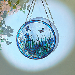 Плоский круглый с бабочкой стеклянный подвесной ловец солнца HJEW-WH0036-121