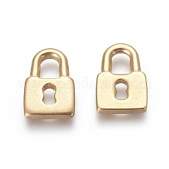 PVD真空メッキ304ステンレスペンダント  南京錠  ゴールドカラー  16.5x11x2.5mm  穴：3.5x5.5mm&nbsp;STAS-I101-22G
