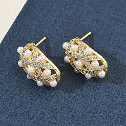 Boucles d'oreilles en laiton avec micro pavé de zircons cubiques pour femmes&nbsp;EJEW-A168-20G