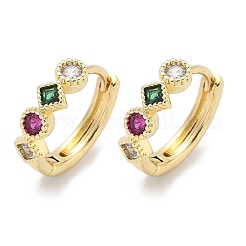 Серьги-кольца в виде ромба с круглыми латунными микрокристаллами из разноцветных кубических цирконий EJEW-Z102-35G