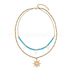 Подвеска в виде солнца из натуральной пресноводной ракушки и сплава стекла NJEW-JN05469-02