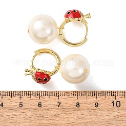 Pendientes de aro redondos de latón con circonitas cúbicas micro pavé de mariquita&nbsp;EJEW-Z164-26G