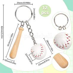 12 шт. мини-брелок-подвеска из искусственной кожи в виде бейсбольной биты из дерева&nbsp;DIY-SP0001-51A
