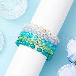 5шт. 5-цветные растягивающиеся браслеты из стеклянных бусин с эффектом кракле BJEW-MZ00202