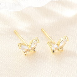 Aretes de latón con micro pavé de circonio cúbico para mujer&nbsp;KK-A305-06G-01