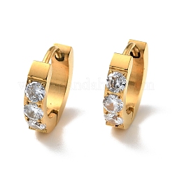 クリアキュービックジルコニアチャンキーフープピアス  女性用304ステンレスジュエリー  ゴールドカラー  12.5x13x3mm  ピン：1mm&nbsp;EJEW-G292-14G