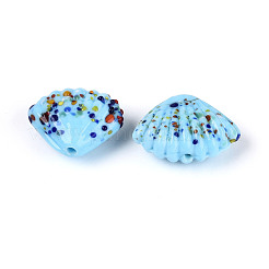 手作りランプワークビーズ連売り  シェル形状  ライトスカイブルー  17~20x23~26x10~11mm  穴：1~1.5mm  20.47~21.26''（52~54センチメートル）&nbsp;X1-LAMP-T026-03C