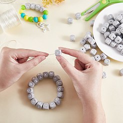 20 pièces gris cube lettre silicone perles 12x12x12mm dés carrés alphabet perles avec 2mm trou entretoise lâche lettre perles pour bracelet collier fabrication de bijoux&nbsp;JX436Y