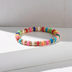 Bracciale elasticizzato con perline in argilla polimerica color caramello per ragazze donne&nbsp;BJEW-JB07190