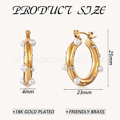 キュービックジルコニア付きシェルパールフープピアス  430ステンレススチール製ハーフフープピアス（女性用）  ゴールドカラー  25x4mm  ピン：1mm&nbsp;JE954A