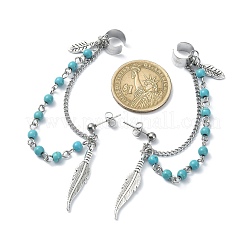 Серьги-гвоздики из сплава в тибетском стиле с перьями и манжетой для ушей&nbsp;EJEW-TA00301