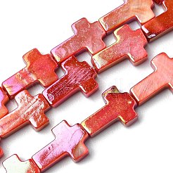 天然淡水シェルビーズ連売り  染め  ABカラーメッキ  クロス  ミックスカラー  12.5~13x9~9.5x2.5~3mm  穴：0.5mm  約29個/連  14.96''~15.16''（38~38.5センチメートル）&nbsp;SHEL-K006-02