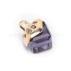 ガラスチャーム  合金のパーツと  キューブ  深いタンザナイト  15x10x10mm  穴：1.6mm&nbsp;GLAA-SZC0004-02C