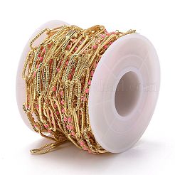 金メッキの手作りエナメルビーズチェーン  真鍮のペーパークリップチェーン  長持ちメッキ  ハンダ付け  スプールで  ショッキングピンク  リンク：15x5x0.7mmと5x1.7x2mm  約32.8フィート（10m）/ロール&nbsp;CHC-H101-01G-I