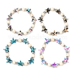 Комплект из 4 шт. эластичных браслетов из синтетических бирюзовых бусин и бусин из сплава и латуни&nbsp;BJEW-JB12408