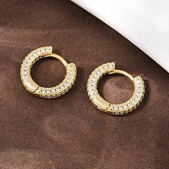 Латунные серьги-кольца из прозрачного кубического циркония EJEW-L275-06G