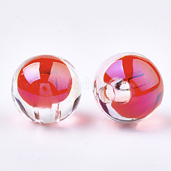 透明なアクリルビーズ  UVメッキ＆レインボー  二層ビーズ  片穴ビーズ  ラウンド  レッド  15.5x15mm  半分穴：3.5mm&nbsp;TACR-S148-11G
