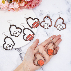 4 пара 4 стилей спортивных сережек в форме сердца из дерева для женщин EJEW-FI0001-55