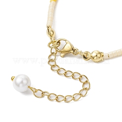 女性用ガラスシードビーズブレスレット  シェルパール＆真鍮ビーズ付き  きいろ  7-1/8インチ（18cm）&nbsp;BJEW-MZ00134-05