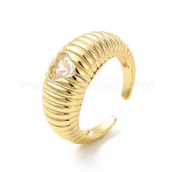 Открытое кольцо-манжета в форме сердца со стразами RJEW-D076-01G