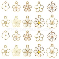 40個10スタイルアロイエナメルペンダント  ゴールデン＆ライトゴールド  ホワイト  13~20.5x11.5~17.5x1.5~4.5mm  穴：1.2~4.5mm  4個/スタイル&nbsp;ENAM-FS0004-04B