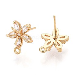 Фурнитура для сережек-гвоздиков из цветочной латуни с микропаве из кубического циркония KK-B152-01B-G