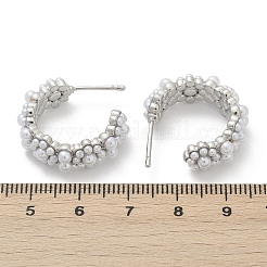 Серьги-гвоздики из искусственного жемчуга с цветком из латуни и АБС-пластика EJEW-M082-05P