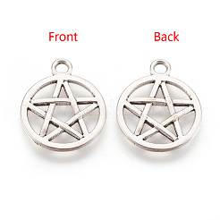 Тибетский стиль сплава плоские круглые со звездой подвеской&nbsp;X-TIBEP-5248-AS-FF