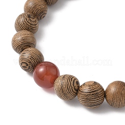 2 комплект из 2 браслетов из натурального сердолика и дерева с круглыми бусинами для мужчин и женщин BJEW-JB12346