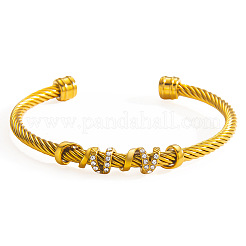 Brazaletes abiertos de acero inoxidable 304 con cristales de imitación de diamantes y nudo envolvente.&nbsp;WGAAB88-02