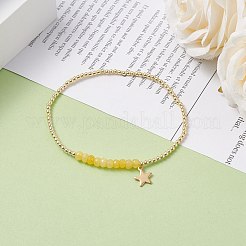 Natürliches malaysisches Jade-Stretcharmband (gefärbt) mit runden Perlen und Sternanhängern aus 304 Edelstahl&nbsp;BJEW-JB08059-02