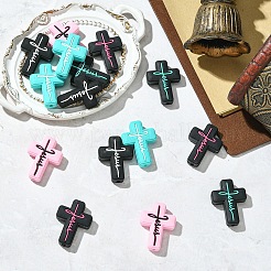 15 шт. 5-цветные силиконовые бусины с надписью «Иисус»&nbsp;SIL-YW0002-04