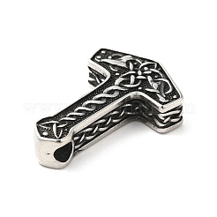 304ステンレススチール製手磨きペンダント  トールのハンマー  アンティークシルバー  35x24x8mm  穴：4.5mm&nbsp;STAS-G274-27AS