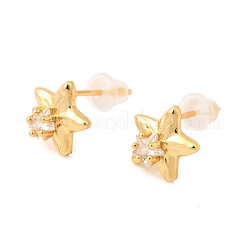 Серьги-гвоздики из латуни с прозрачным фианитом и прозрачным фианитом EJEW-C158-09G