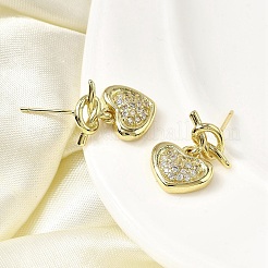 Серьги-гвоздики в форме сердца из латуни с прозрачным кубическим цирконием&nbsp;EJEW-L261-015G