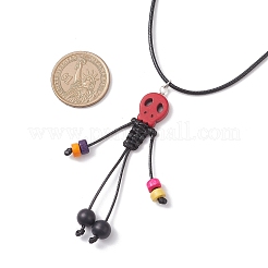 Тематика Хэллоуина скелет окрашенный синтетический бирюзовый кулон ожерелье из вощеного хлопкового шнура для женщин и мужчин NJEW-TA00208