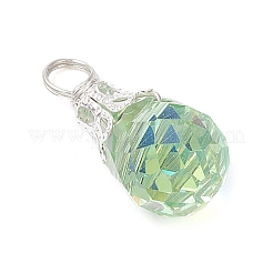 電気メッキガラスチャーム  ティアドロップ  銅線と  多面カット  プラチナ  17.5x7.5mm  穴：3.3mm&nbsp;PALLOY-JF03958-02
