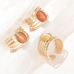 Кольца-манжеты «кошачий глаз» из нержавеющей стали 304 со стеклянными вставками для женщин&nbsp;RJEW-K309-40F