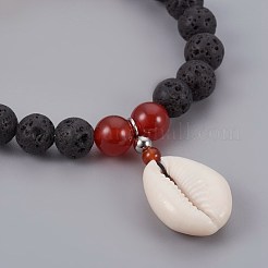 Bracciali elasticizzati in conchiglia cipria&nbsp;BJEW-JB04088-02