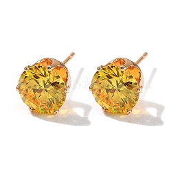 Плоские круглые серьги-гвоздики из латуни с микропаве из кубического циркония EJEW-D318-04G