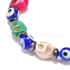 Lampwork mauvais œil et bracelets extensibles en perles de crâne synthétiques teints en turquoise (teints)&nbsp;BJEW-JB08922