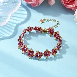 女性用ガラスシードビーズブレスレット  ファイヤーブリック  6-1/2インチ（16.6cm）&nbsp;BJEW-MZ00117