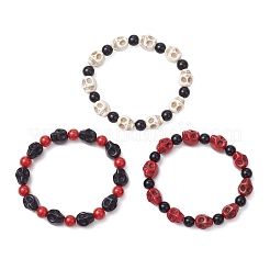 3 bracciale elastico con perline sintetiche turchesi in 3 colori&nbsp;BJEW-JB12093